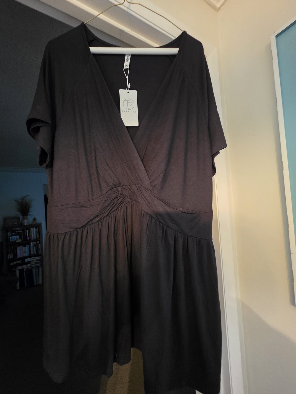 2 Qty. Black Short-Sleeve Twist-Front Blouse